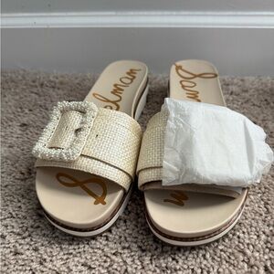 Sam Edelman Beige Buckle Slide Sandals